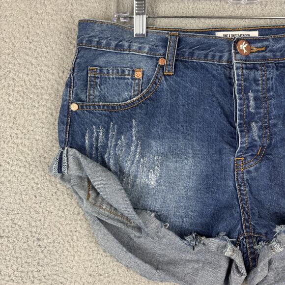 One Teaspoon Short 28 Bandits Relaxed Fit Long Rise Buttonfly Twisted Cuff (32") - Picture 2 of 10